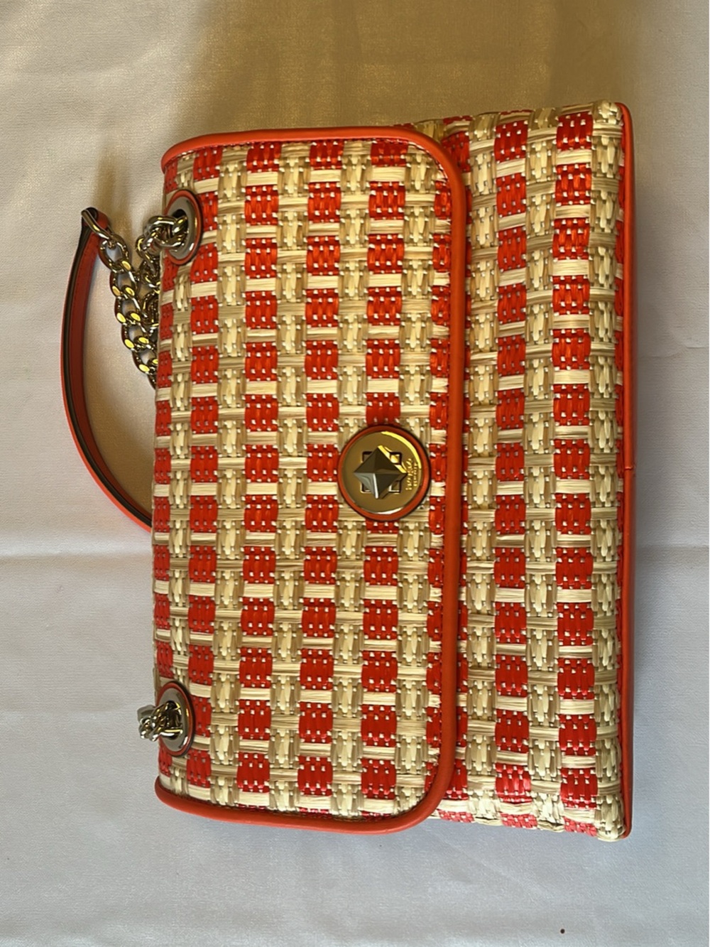 kate spade Orange and Cream Woven Chain-Handle Crossbody